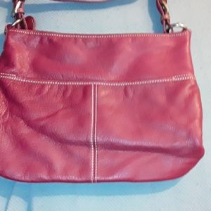 Red leather purse.